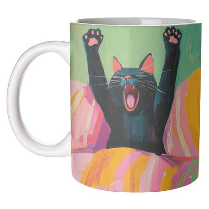 Ceramic 325ml Yawning Cat Wrap-Around Art Mug with Gift Box