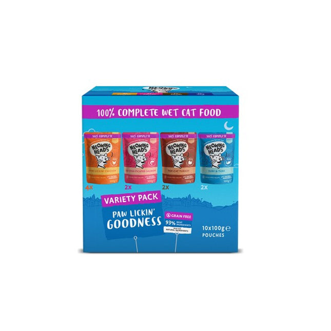Meowing Heads Adult Wet Cat Food Variety Pack 10x100g Pouches