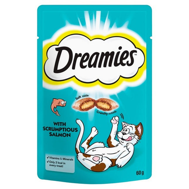 Dreamies Salmon Crunchy Cat Treats, Tasty Salmon Flavour, 60g Pouch