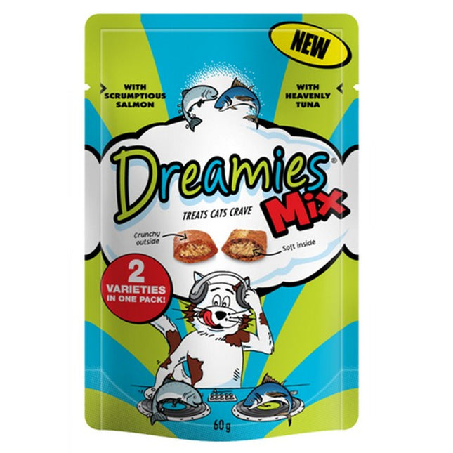 Dreamies Mix Salmon and Tuna Cat Treats 60g Crunchy Soft