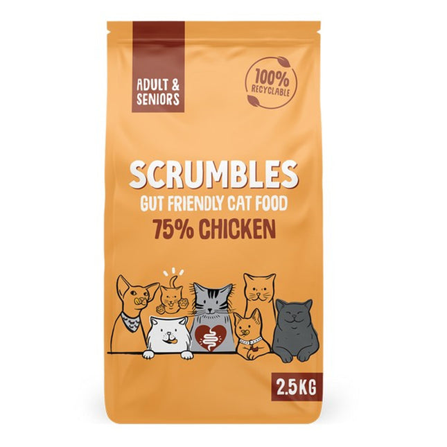 Scrumbles Adult Chicken Dry Cat Food - Gut-Friendly Complete 2.5kg