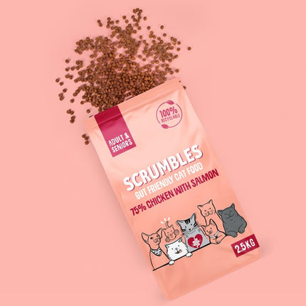 Scrumbles Adult Salmon Dry Cat Food 2.5kg Gut-Friendly Probiotics