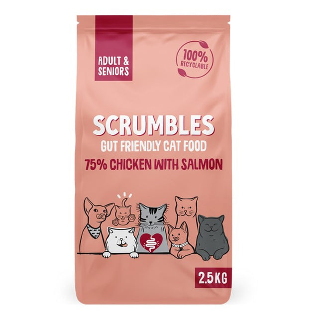 Scrumbles Adult Salmon Dry Cat Food 2.5kg Gut-Friendly Probiotics