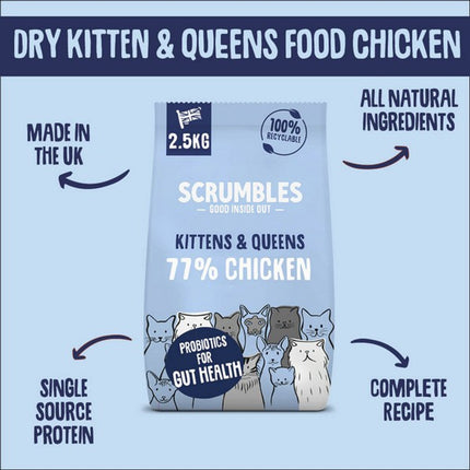 Scrumbles Kitten Chicken Dry Cat Food 2.5kg Gut-Friendly