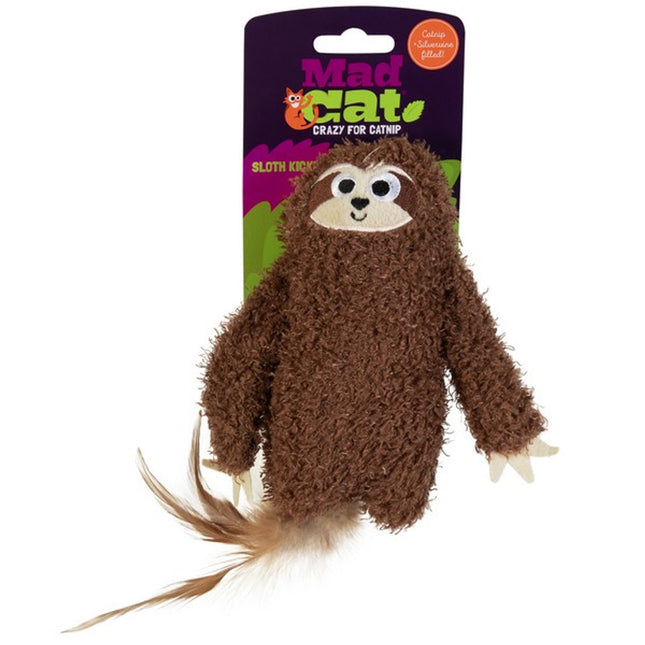 Mad Cat Plush Sloth Kicker Cat Toy with Feather Tail