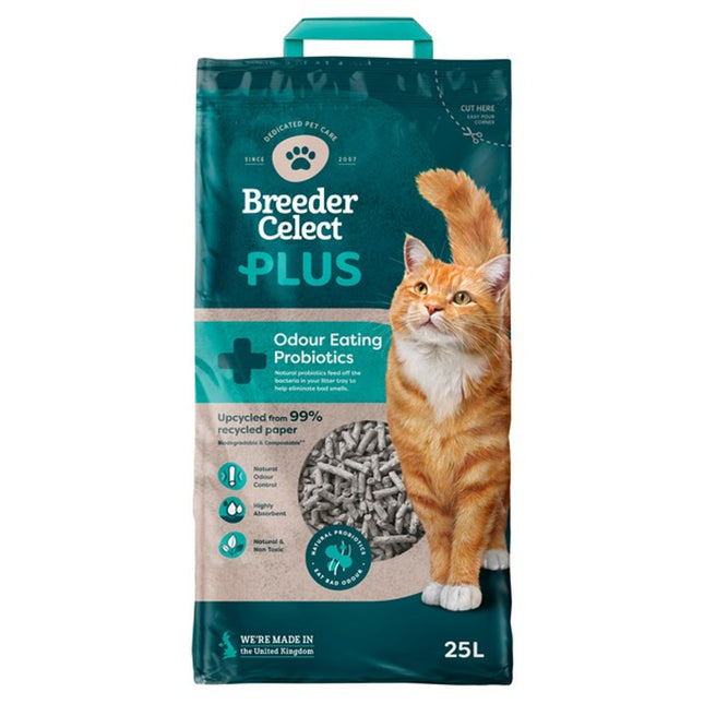 Breeder Celect PLUS Probiotic Recycled Paper Cat Litter 25L Bag