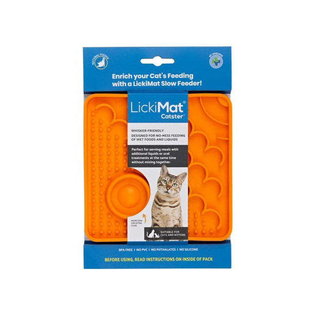 LickiMat Catster Orange Slow-Feed Silicone Mat with Micro Dish