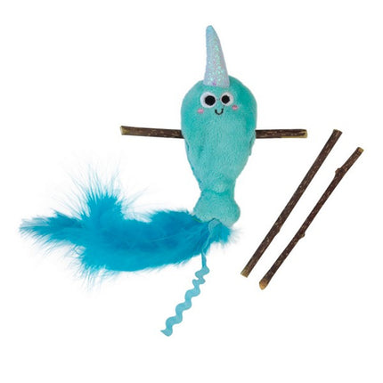 Mad Cat Narwhal Silverline Stick Refillable Silvervine Plush Feather Toy