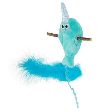 Mad Cat Narwhal Silverline Stick Refillable Silvervine Plush Feather Toy