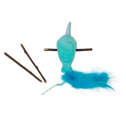 Mad Cat Narwhal Silverline Stick Refillable Silvervine Plush Feather Toy