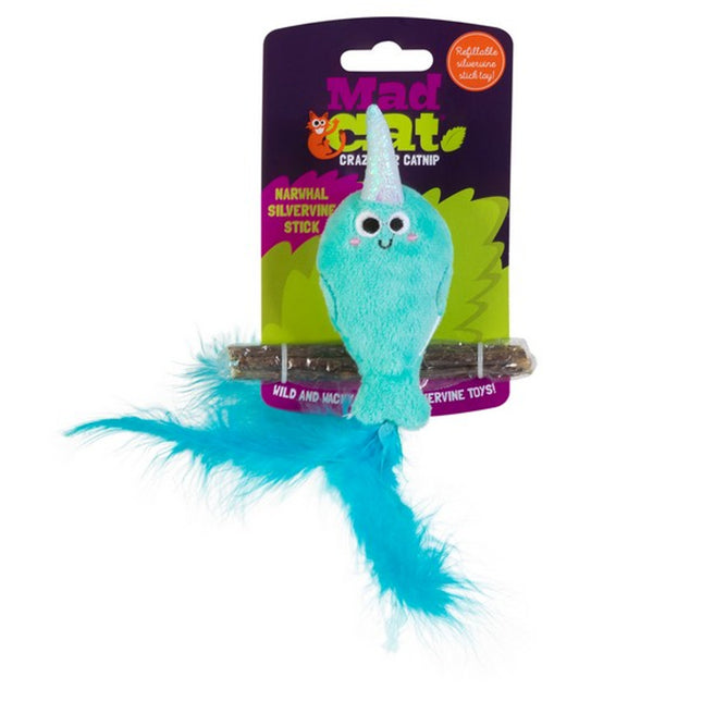 Mad Cat Narwhal Silverline Stick Refillable Silvervine Plush Feather Toy