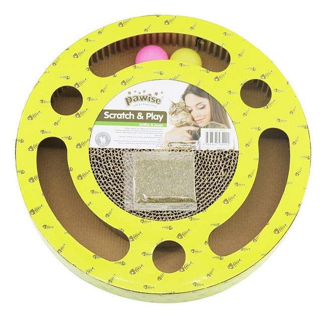 Pawise Round Corrugated Cat Scratcher with Play Ball 13.2in
