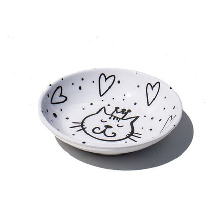 Tarhong Black White Meow Small Melamine Cat Bowl 1.5 Cups