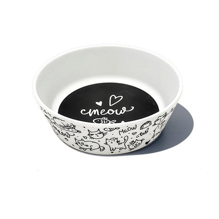 Tarhong Black White Meow Small Melamine Cat Bowl 1.5 Cups