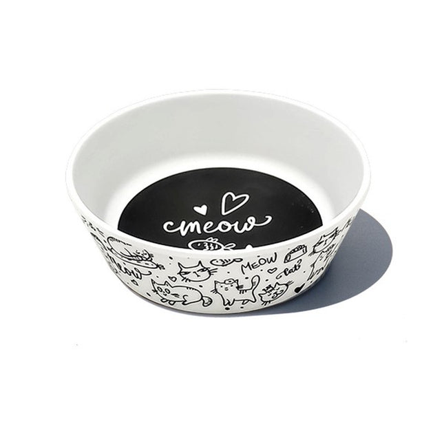 Tarhong Black White Meow Small Melamine Cat Bowl 1.5 Cups