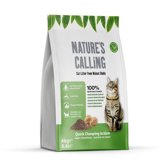 Nature's Calling Natural Walnut Clumping Cat Litter Pouch 4kg