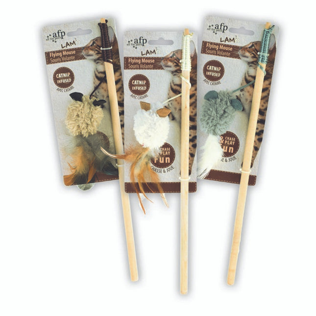 All For Paws Lamb Wool Flying Mouse Wand with Catnip
