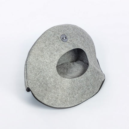 Danish Grey Felt Pebble Cat Bed with Faux Fur Cushion