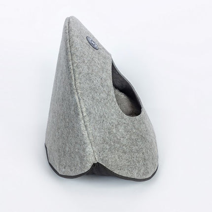 Danish Grey Felt Pebble Cat Bed with Faux Fur Cushion