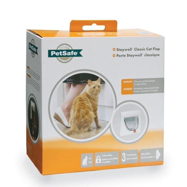 Staywell Manual 4-Way Locking Classic Cat Flap White Tunnel Included