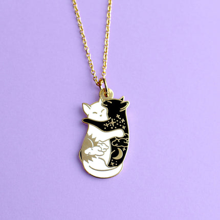 Day & Night Hugging Cats Necklace