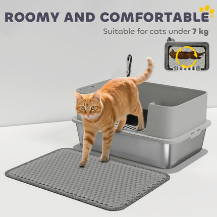 PawHut High-Sided Stainless Steel Cat Litter Box with Scoop