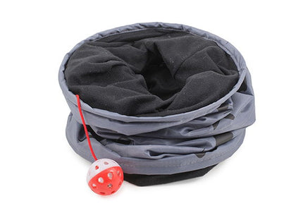 Acticat Grey Crinkly Cat Play Tunnel 50cm with Hanging Toy