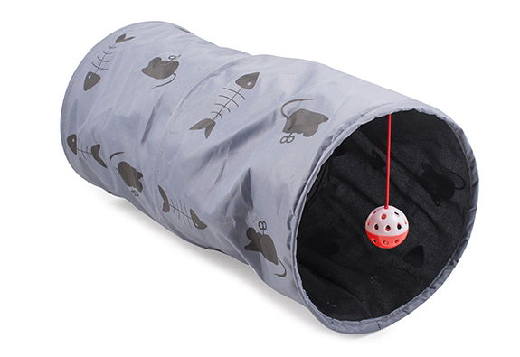 Acticat Grey Crinkly Cat Play Tunnel 50cm with Hanging Toy