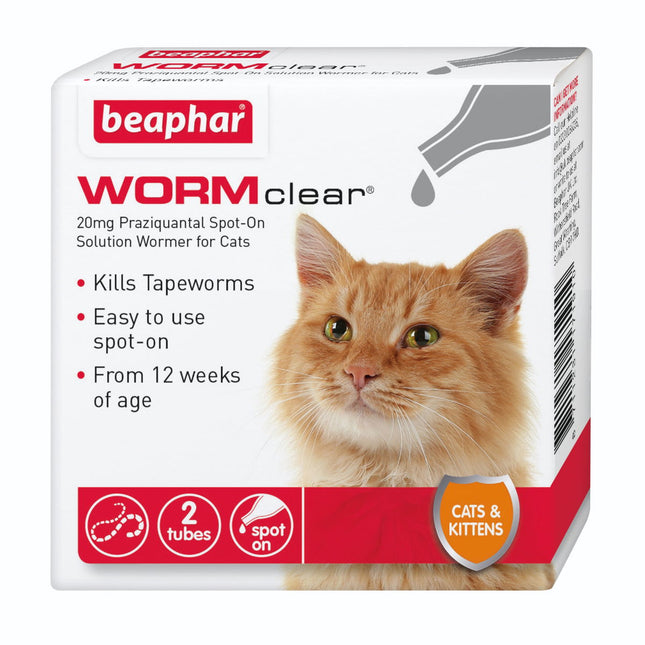 Beaphar Wormclear Spot-On Tapeworm Treatment for Cats 2 Pipettes
