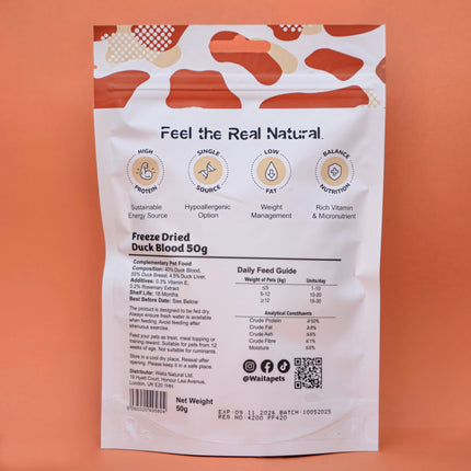 Waita Freeze-Dried Duck Blood, Breast and Liver Nutrition Cubes 50g/500g