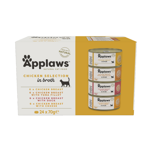 Applaws Chicken Selection in Broth Cat Tins 24x70g Natural