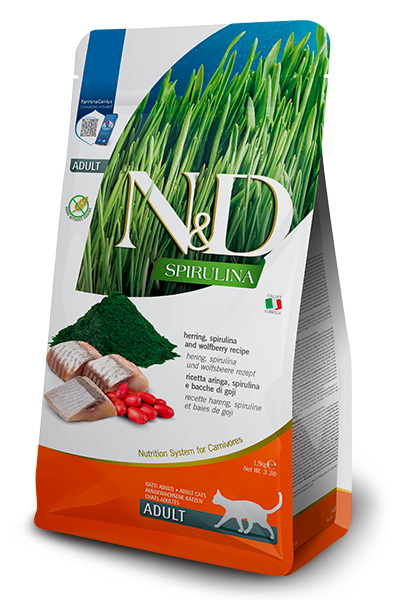 N&D Spirulina Herring Dry Cat Food Adult 1.5kg – Grain-Free High Protein Formula