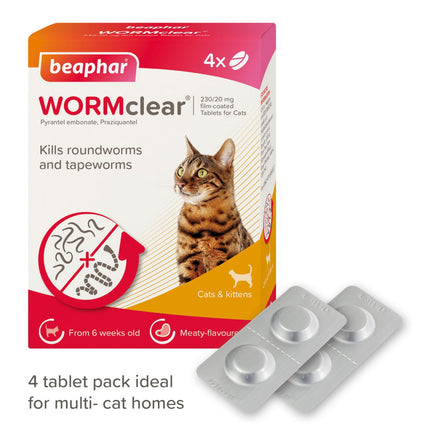 Beaphar WORMclear Cat Wormer Tablets 4-Pack Meat-Flavoured Broad-Spectrum