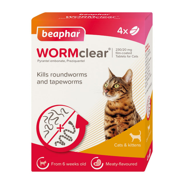 Beaphar WORMclear Cat Wormer Tablets 4-Pack Meat-Flavoured Broad-Spectrum