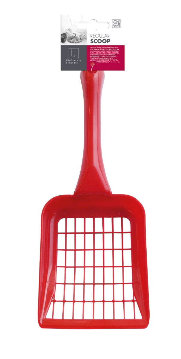 M-PETS Durable Plastic Litter Scoop with Grid Holes, Red Handle