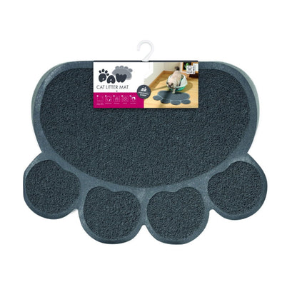 M-PETS Paw-Shaped Anti-Tracking Cat Litter Mat, Non-Slip Grey