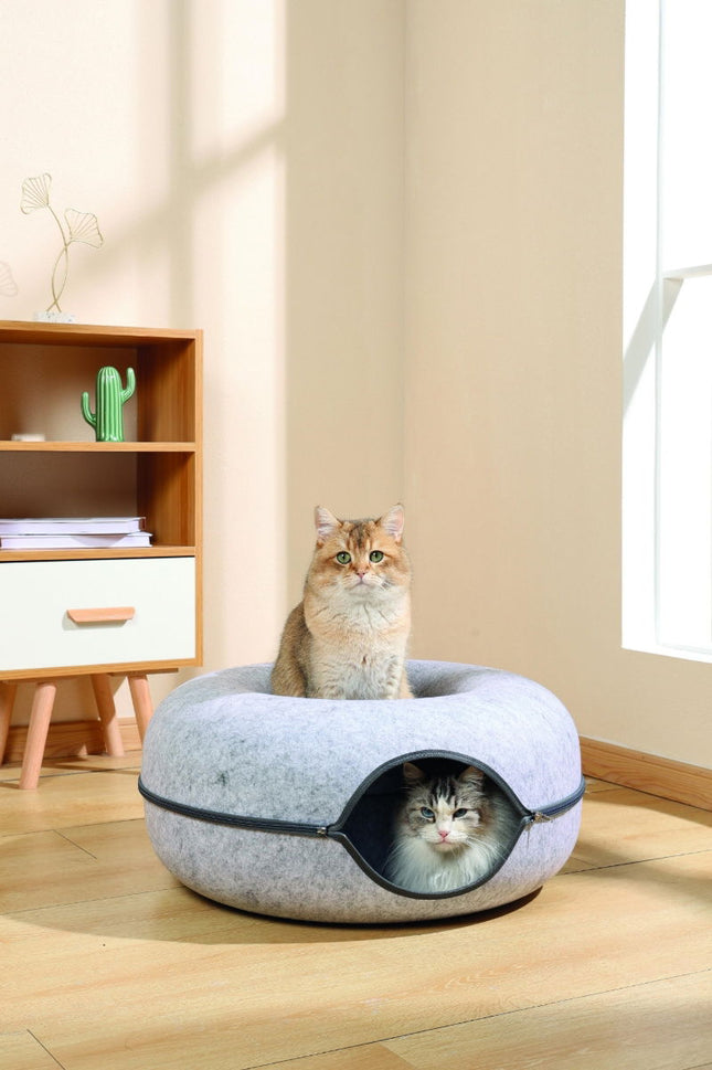 M-PETS Donut Tunnel Cat Bed with Cozy Plush Tunnel
