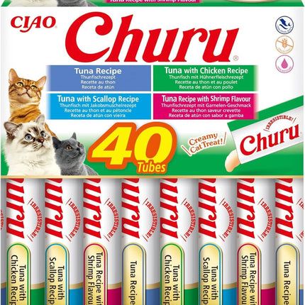 Inaba Churu Lickable Cat Treats Tuna Seafood Variety 40-Pack Box
