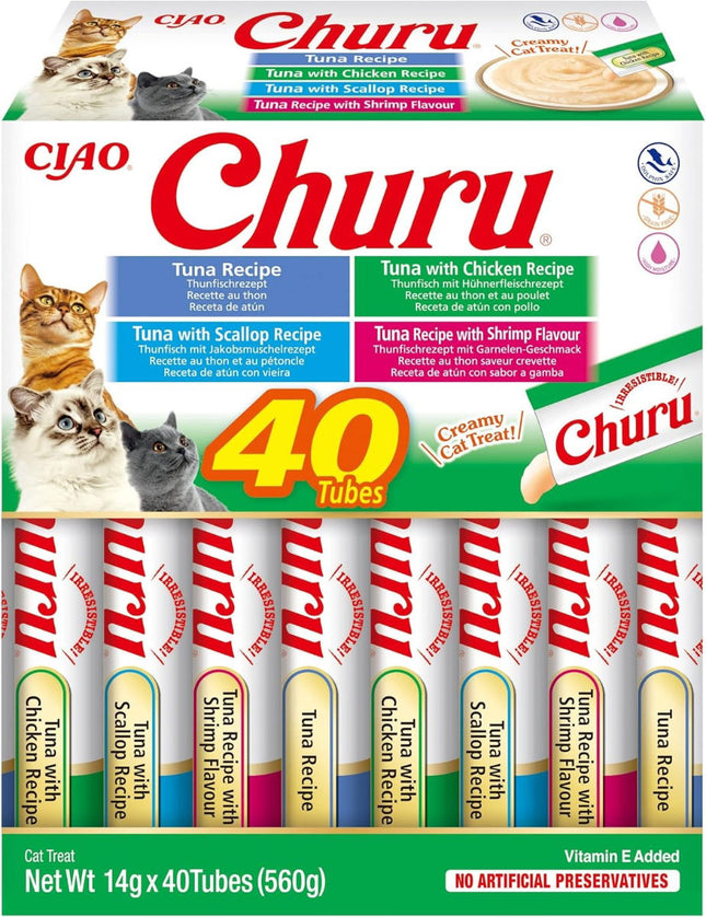 Inaba Churu Lickable Cat Treats Tuna Seafood Variety 40-Pack Box