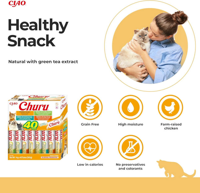 Churu Chicken Variety 40-Pack Lickable Cat Treat Tubes Box