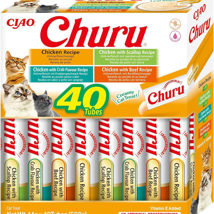 Churu Chicken Variety 40-Pack Lickable Cat Treat Tubes Box