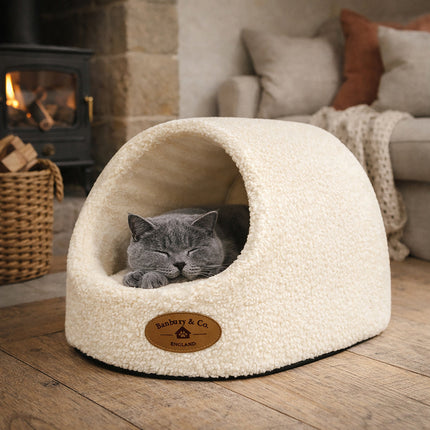 Banbury & Co Rural Retreats Almond Teddy Boucle Cat Igloo