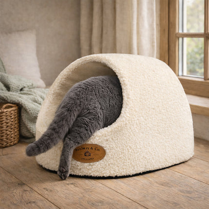 Banbury & Co Rural Retreats Almond Teddy Boucle Cat Igloo