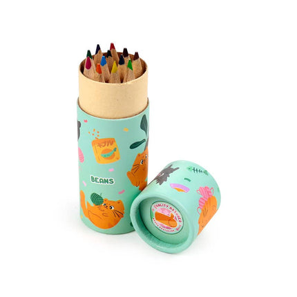 Beans & Co Cats Pencil Pot with 12 Colouring Pencils