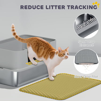 PawHut High-Sided Stainless Steel Cat Litter Box with Scoop
