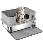 PawHut High-Sided Stainless Steel Cat Litter Box with Scoop