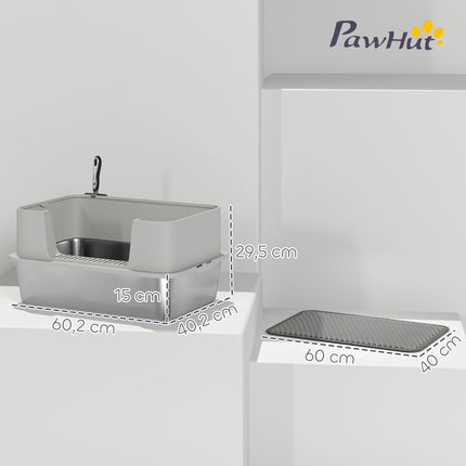 PawHut High-Sided Stainless Steel Cat Litter Box with Scoop