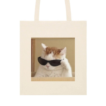 Cat Wearing Sunglasses Funny Meme Tote Bag: Premium White