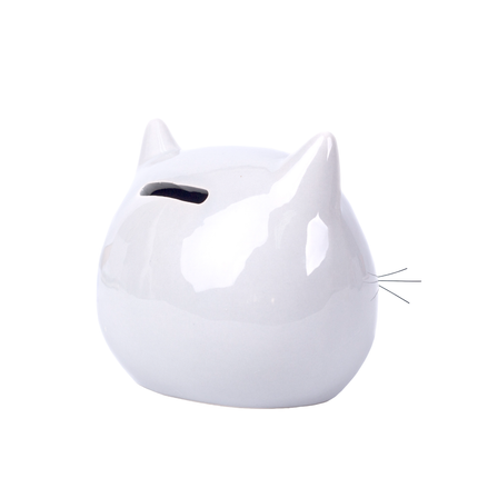 Helio Ferretti White Cat Money Bank With Whiskers: White