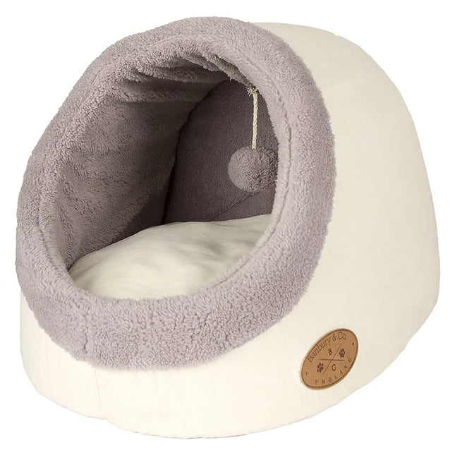 Banbury & Co Plush Faux Sheepskin Cosy Hooded Cat Bed